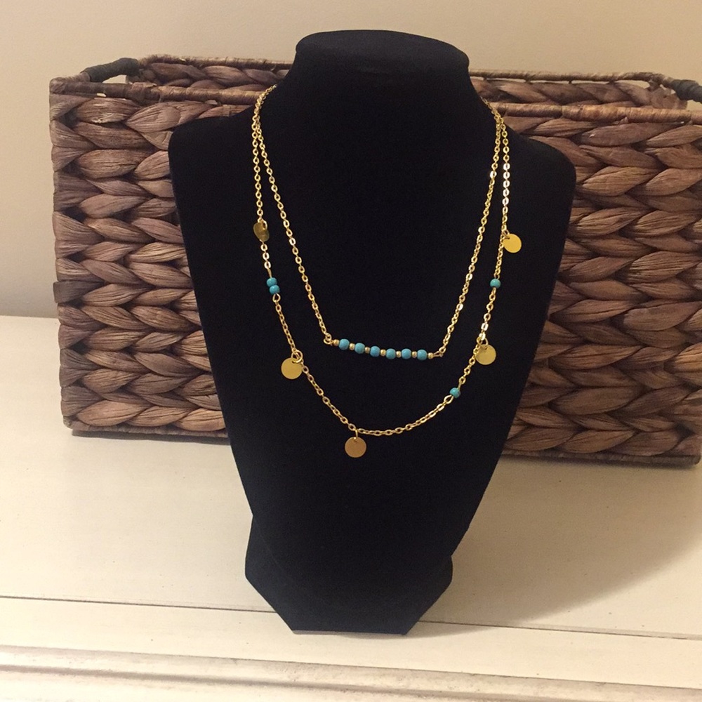 🟥3/$15 2 Layer turquoise and gold necklace